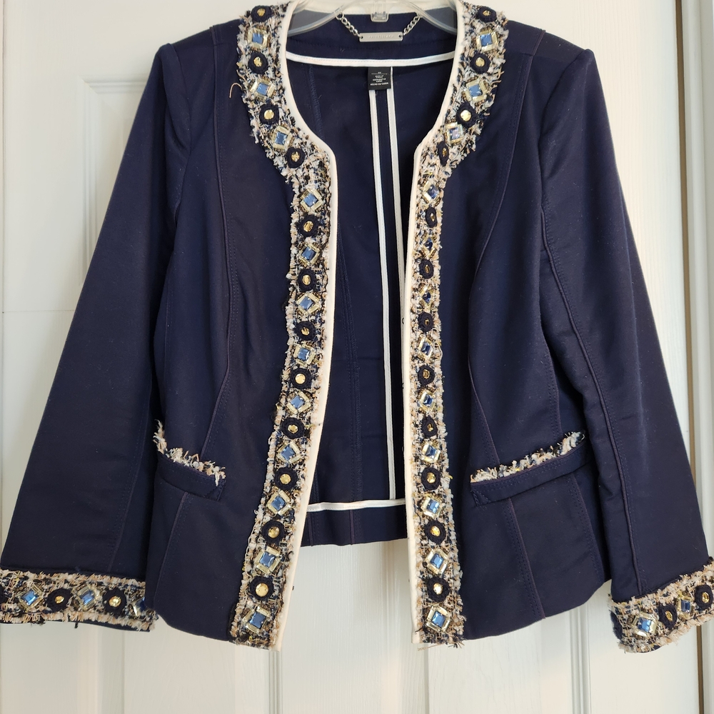 White House Black Market Midnight Blue Embellished Blazer